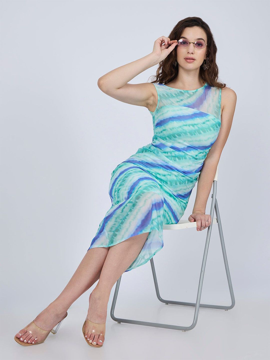 Outzidr Women Tie and Dye Dyed Sleeveless A-Line Midi Dress