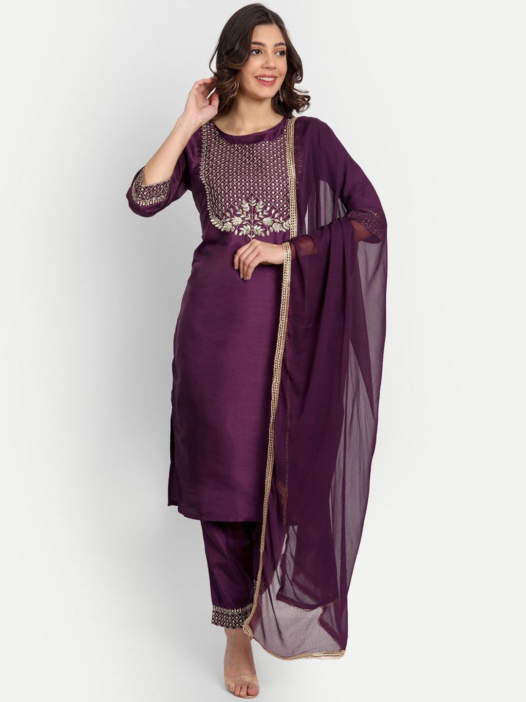 VredeVogel Women Straight Kurta Pant and Chiffon Dupatta Set