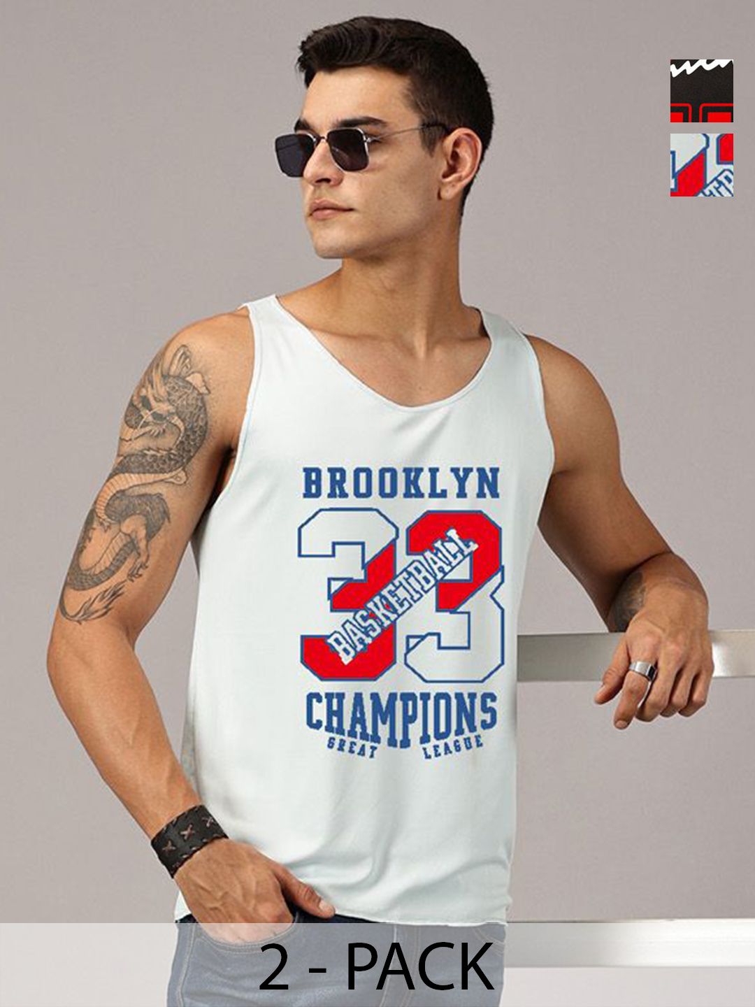 Rodzen Pack Of 2 Typography Printed Round Neck Sleeveless Regular Fit Casual T-shirts-picture-40