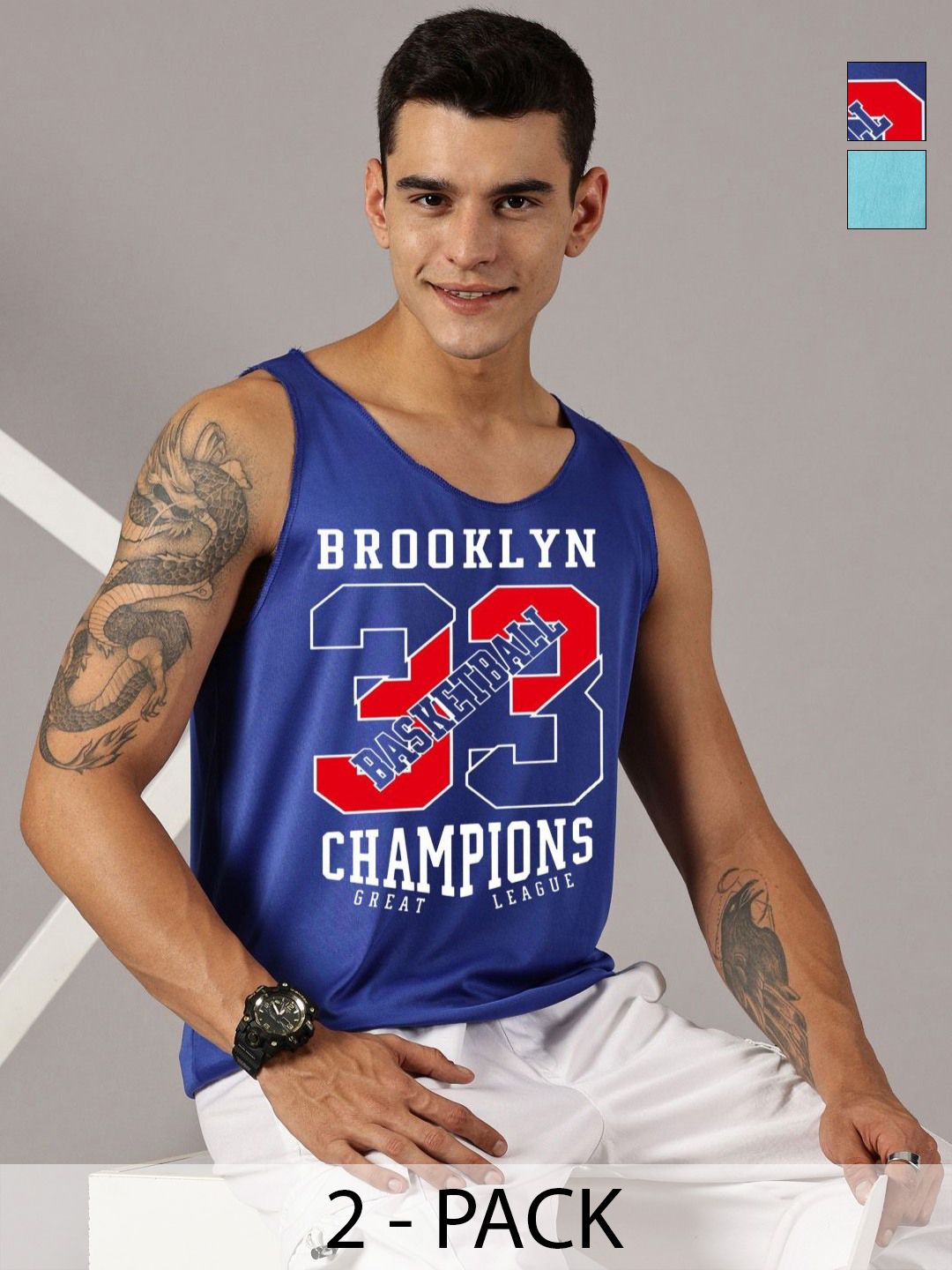 Rodzen Pack Of 2 Typography Printed Round Neck Sleeveless Regular Fit Casual T-shirts-picture-43
