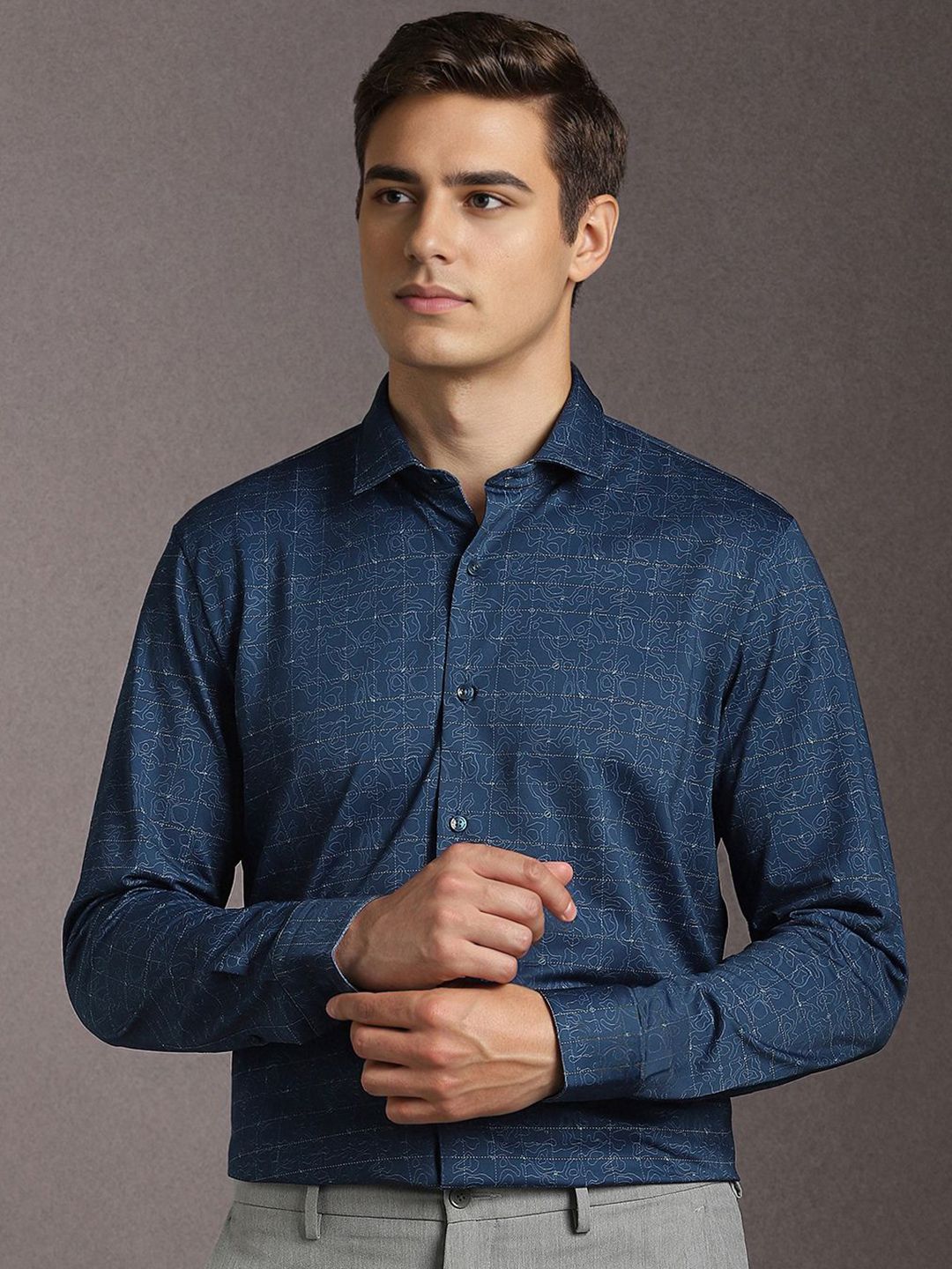 Louis Philippe Slim Fit Floral Printed Spread Collar Cotton Formal Shirt-picture-12