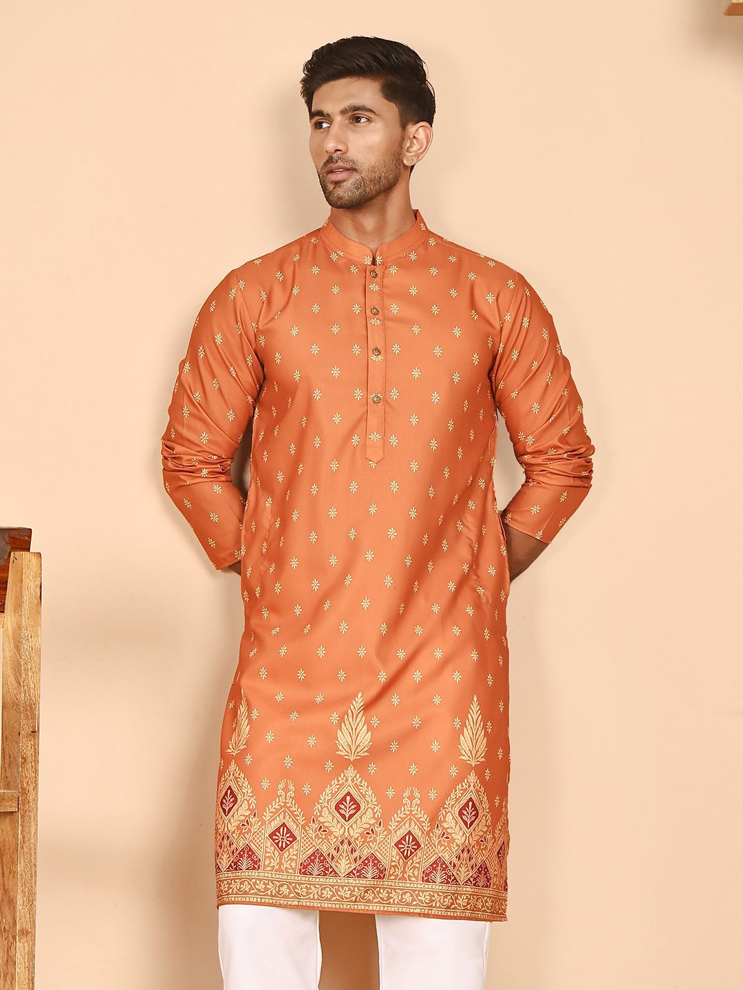 Jompers Men Floral Printed Mandarin Collar Straight Kurta-picture-39