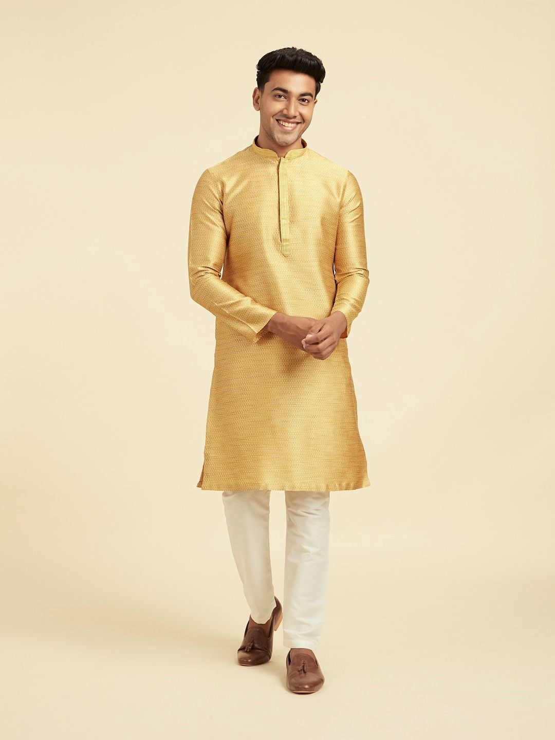Diwas By Manyavar Geometric Woven Design Mandarin Collar Kurta-picture-38