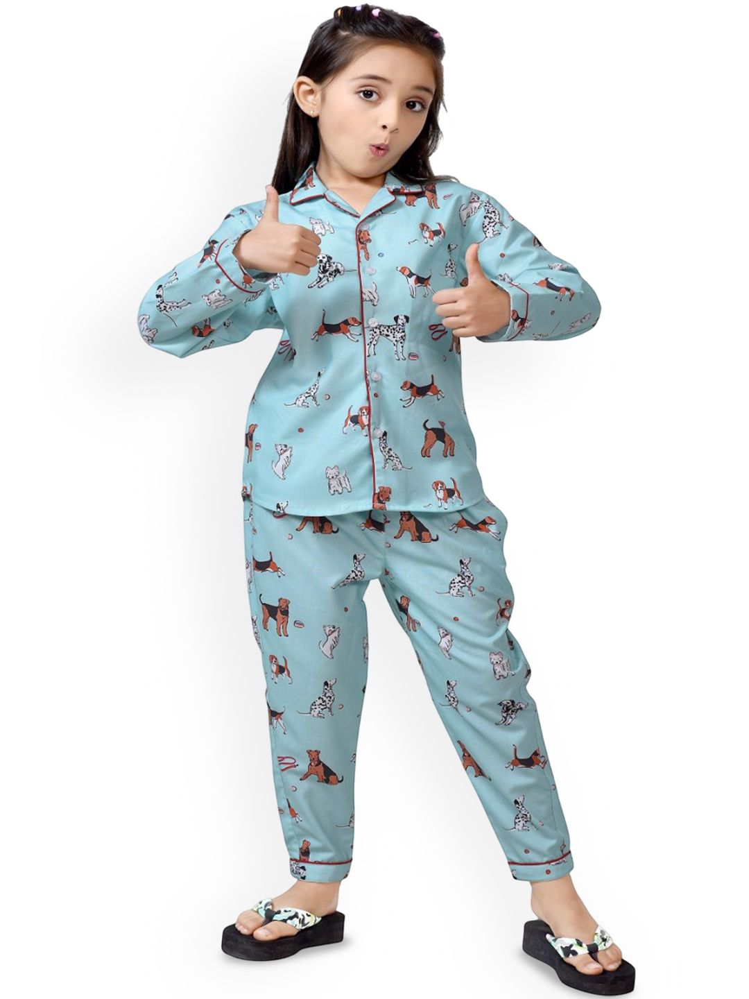 BAESD Girls Animal Printed Lapel Collar Night suit-picture-43