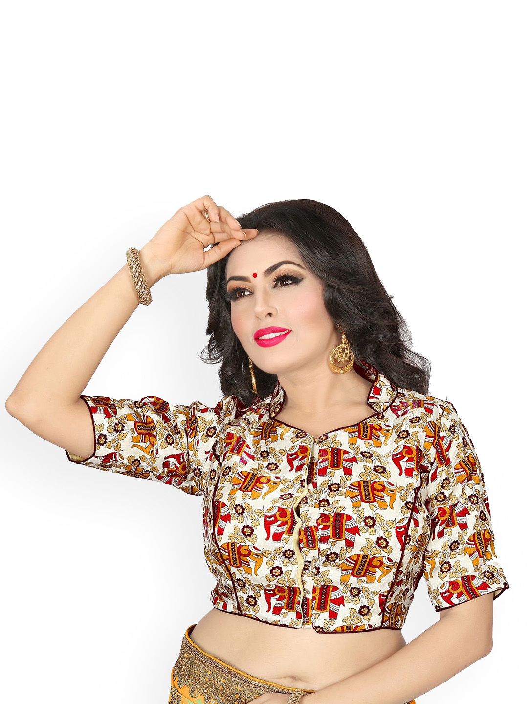 KING SALES Printed Mandarin Collar Readymade SareeBlouse-picture-50