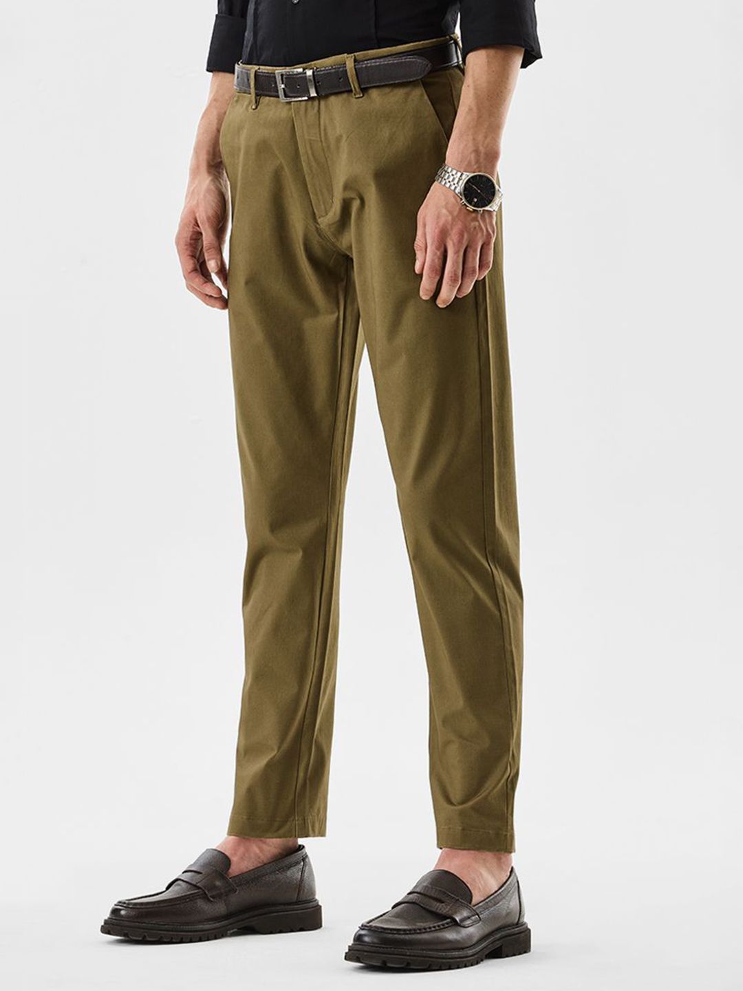 Snitch Men Olive Slim Fit Chinos Trousers-picture-39
