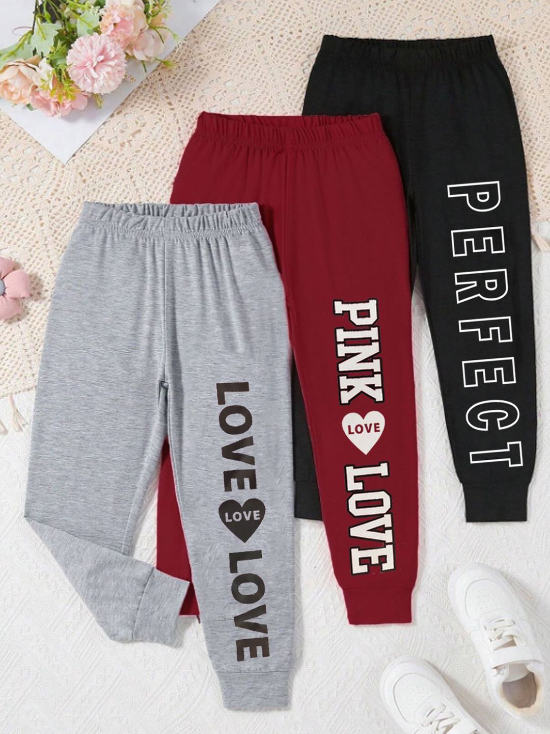 TITTOM Girls Pack Of 3 Printed Pure Cotton Mid-Rise Joggers-picture-40