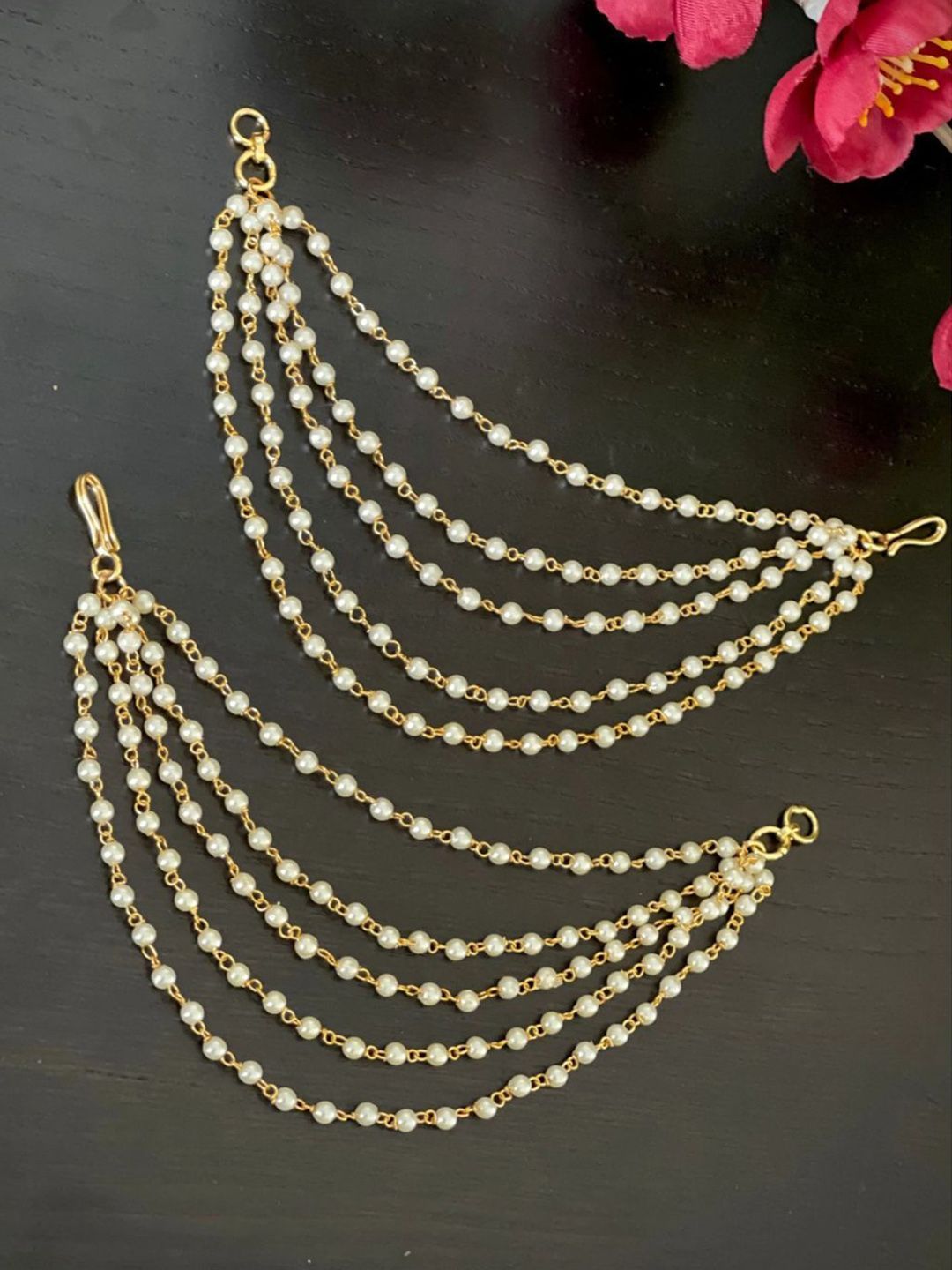 Anouk Gold Plated Pearls Beaded Layered Ear Chains-picture-25