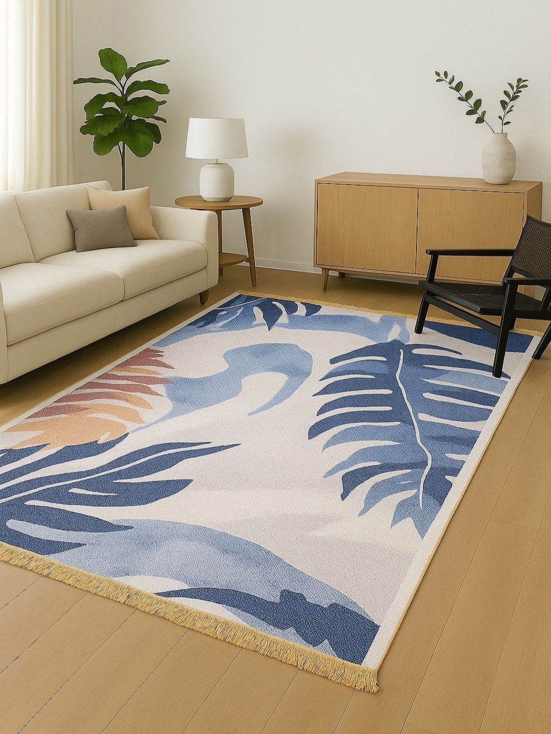 RRC Blue Floral No Shredding Polyester Carpet-picture-14