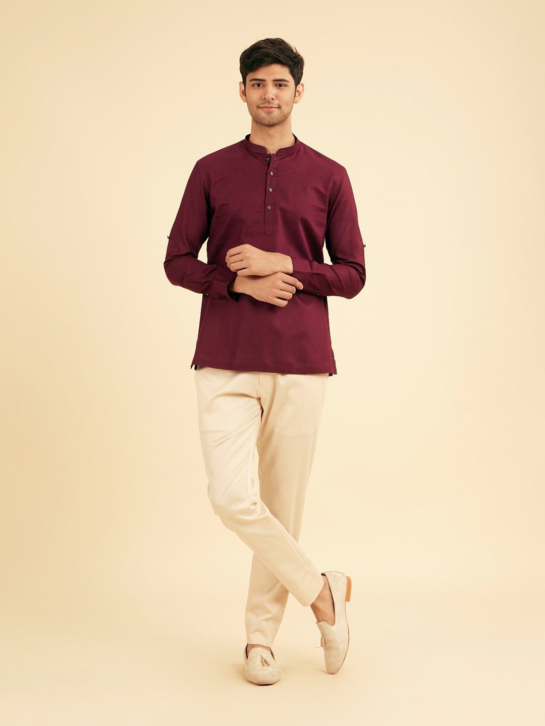 Men’s Cotton Short Kurta Shirt – Lightweight Mandarin Collar Summer Casual Ethnic Tunic