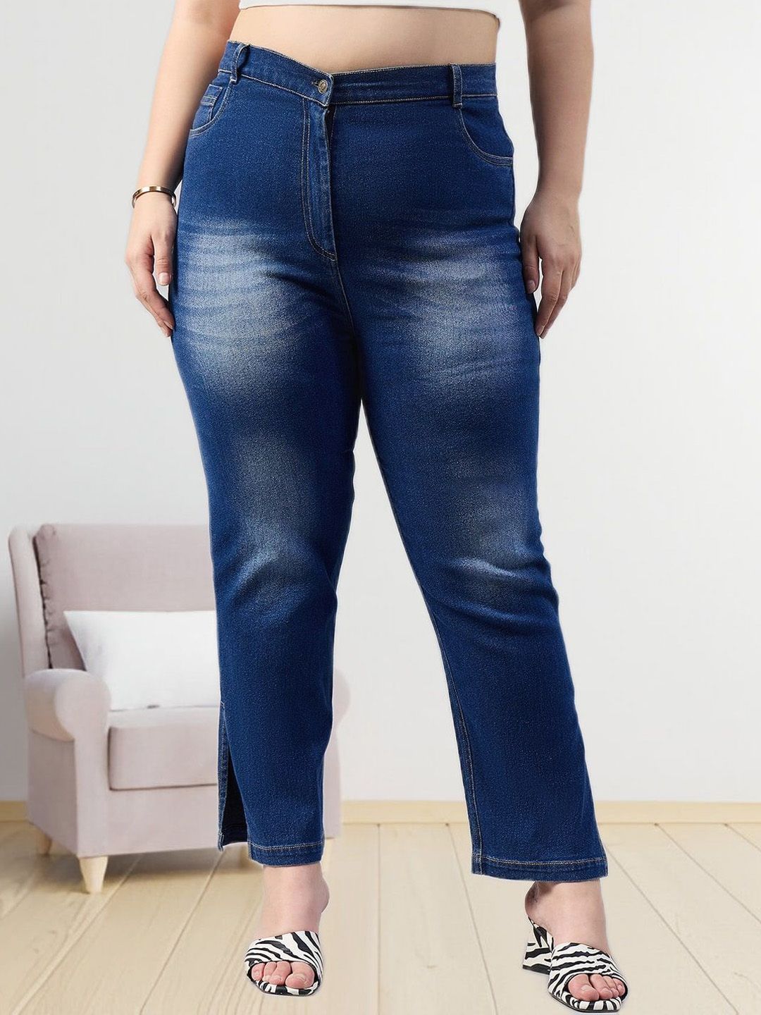 Sztori Women Tapered Fit High-Rise Heavy Fade Slit Stretchable Jeans