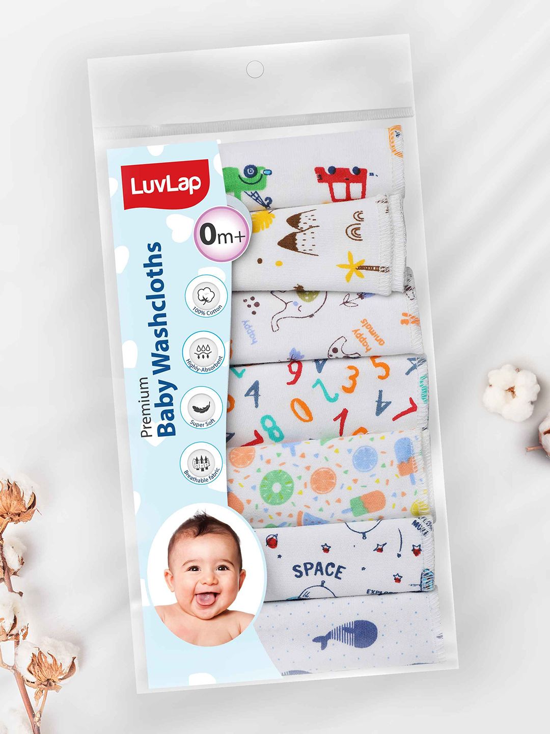 LuvLap Pack Of 7 Pure Cotton Wash Cloths-picture-25