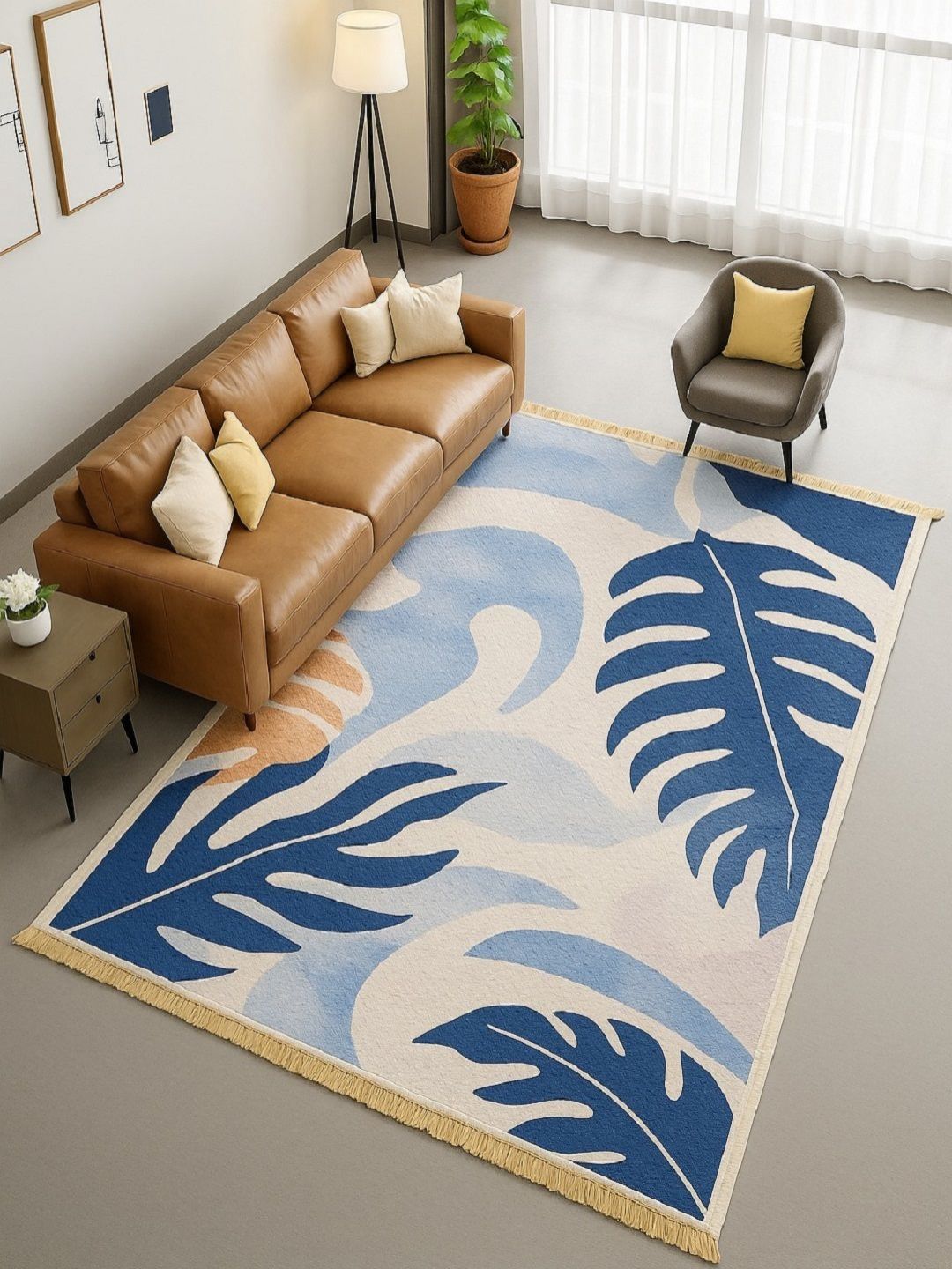 Myntra Elegant Homes Blue Floral No Shredding Polyester Carpet-picture-22