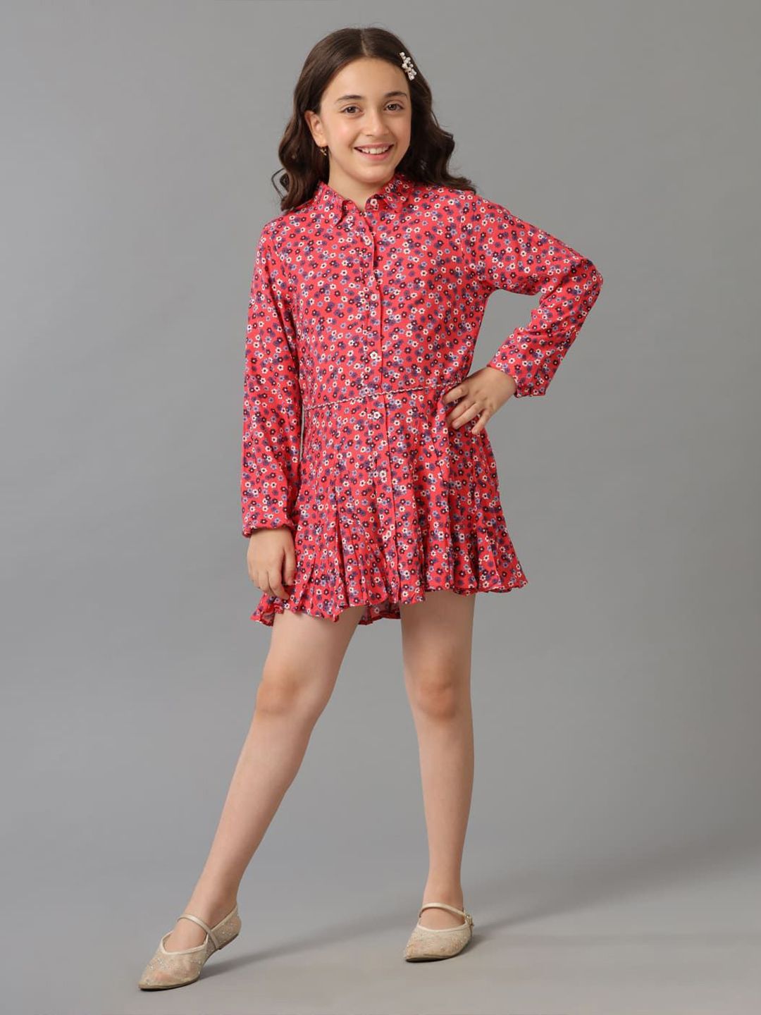 UNDER FOURTEEN ONLY Girls Cotton Floral Print A-Line Dress-picture-34