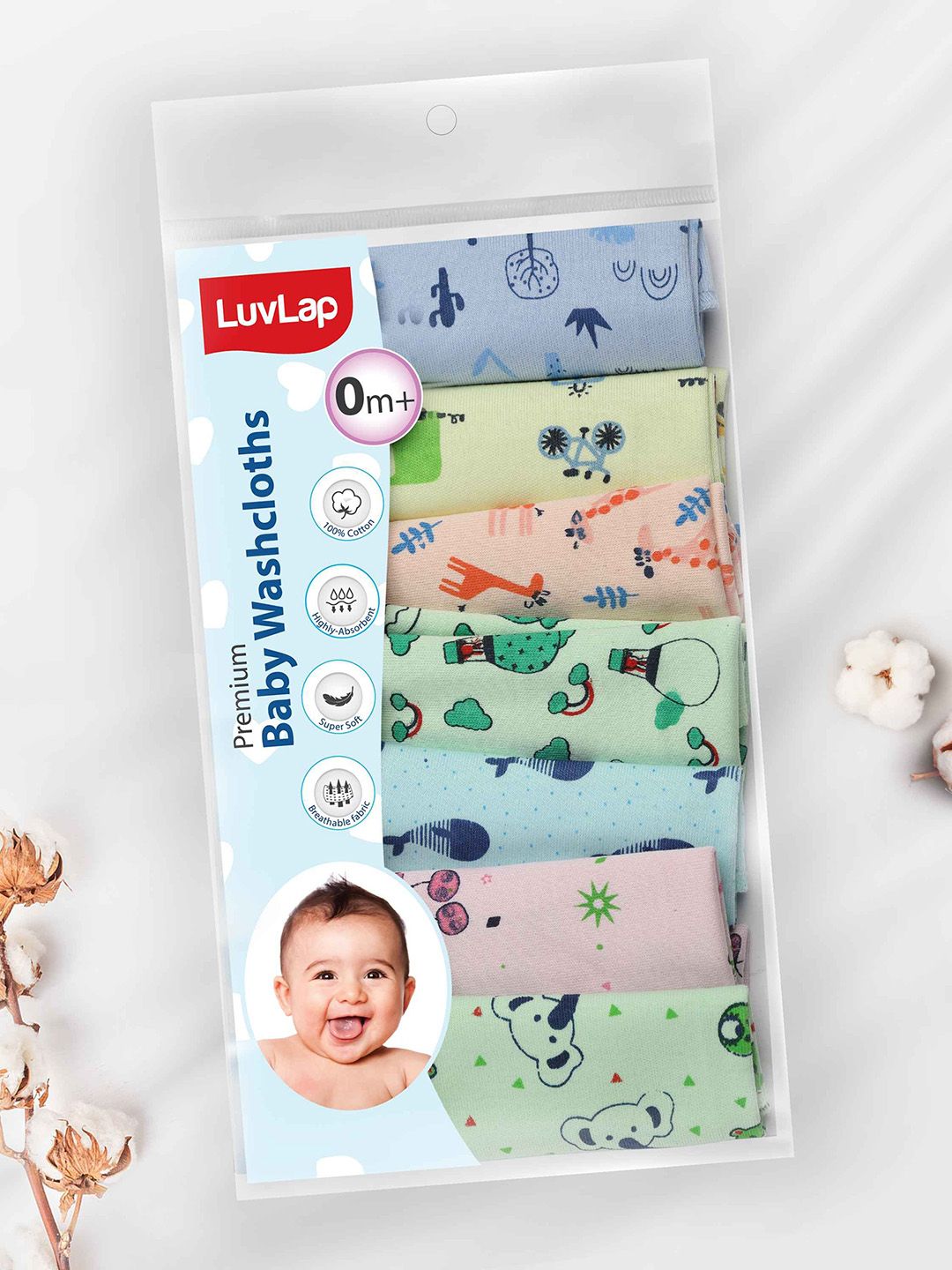 LuvLap Kids Pack Of 7 Ultra Soft Pure Cotton Wash Clothes-picture-27