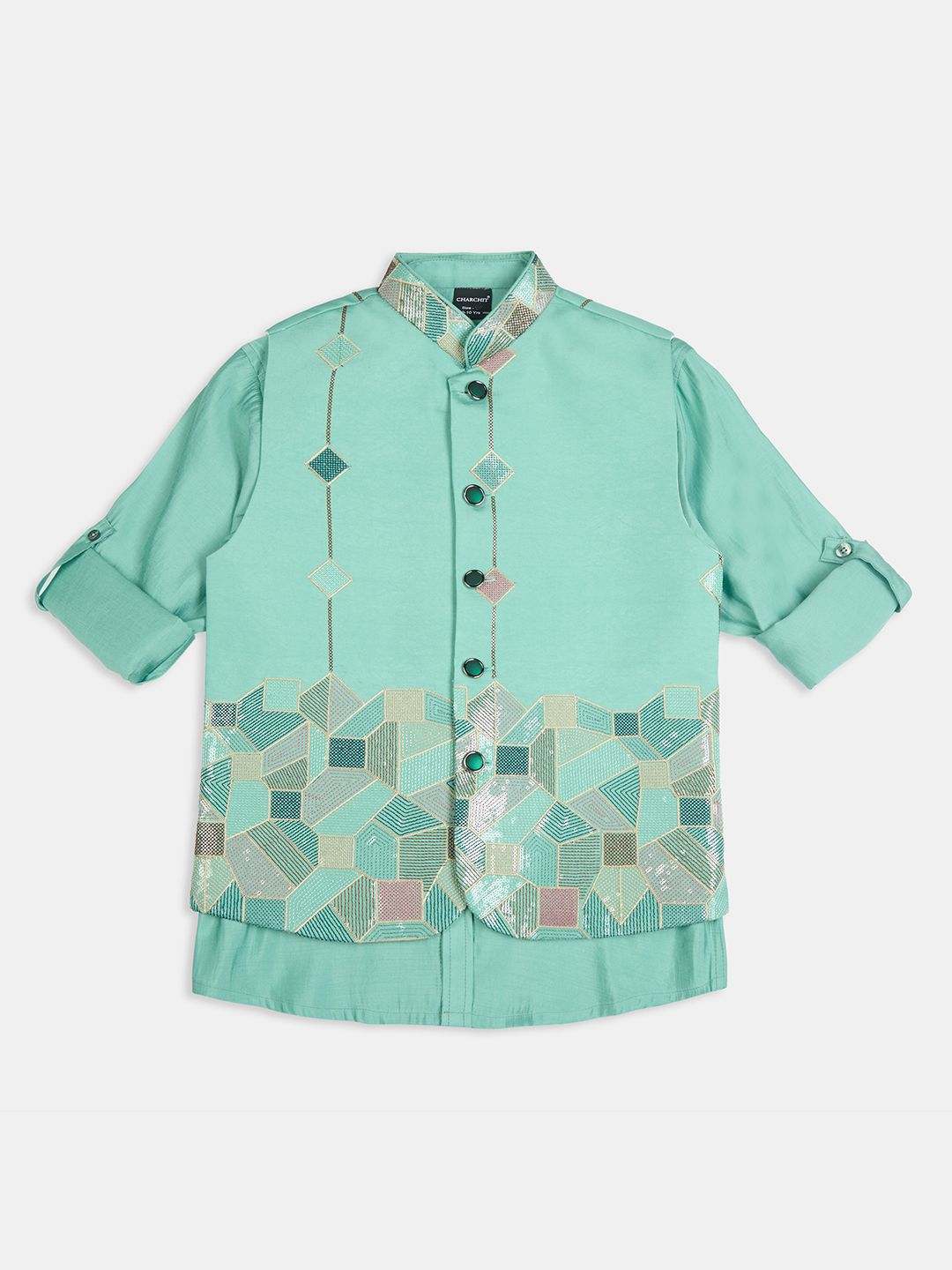 CHARCHIT Boys Ethnic Printed Nehru Jacket with Shirt-picture-53