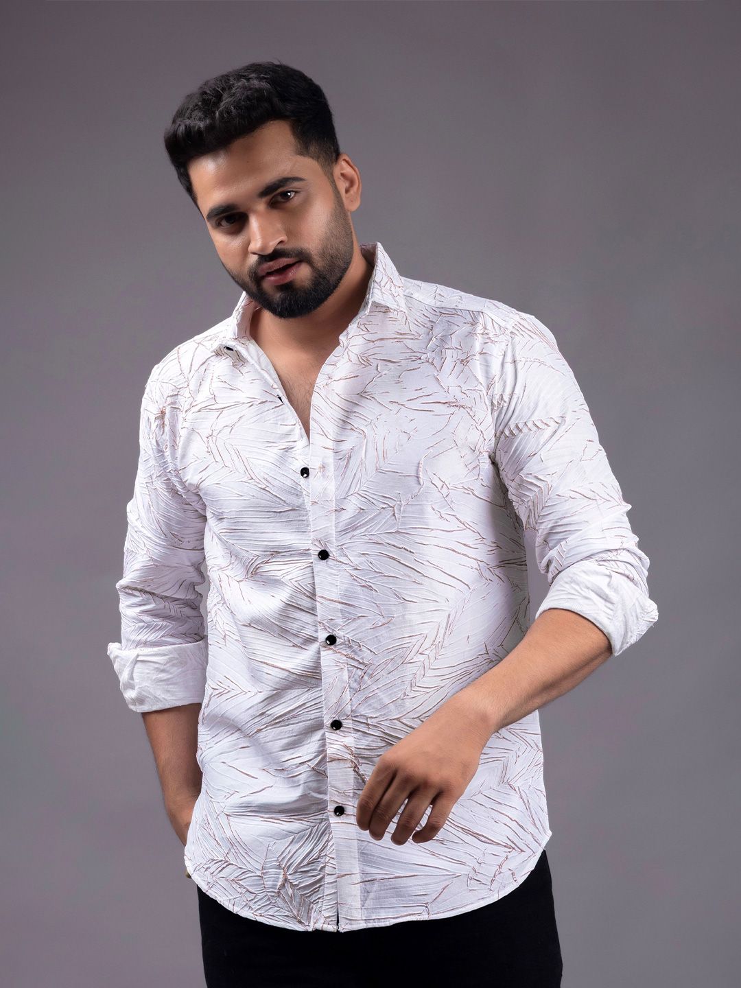 WILNERCROWN Abstract Textured Spread Collar Cotton Casual Shirt-picture-17