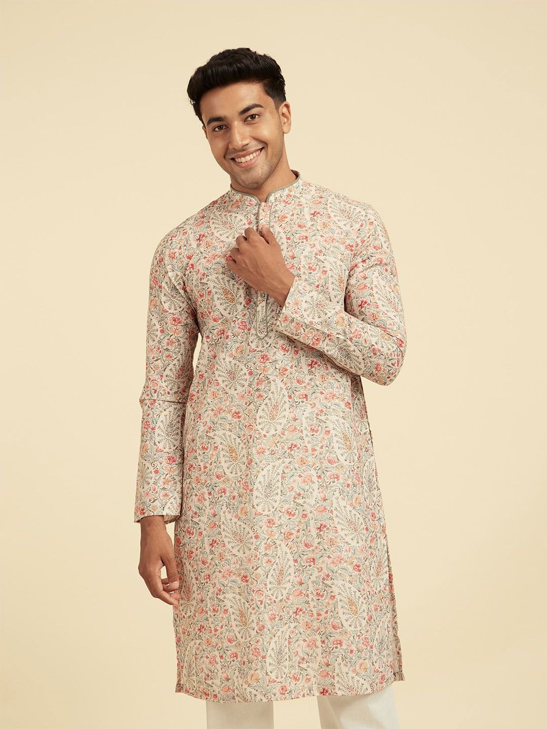 Diwas by Manyavar Men Ethnic Motifs Printed Mandarin Collar Printed Kurta-picture-17