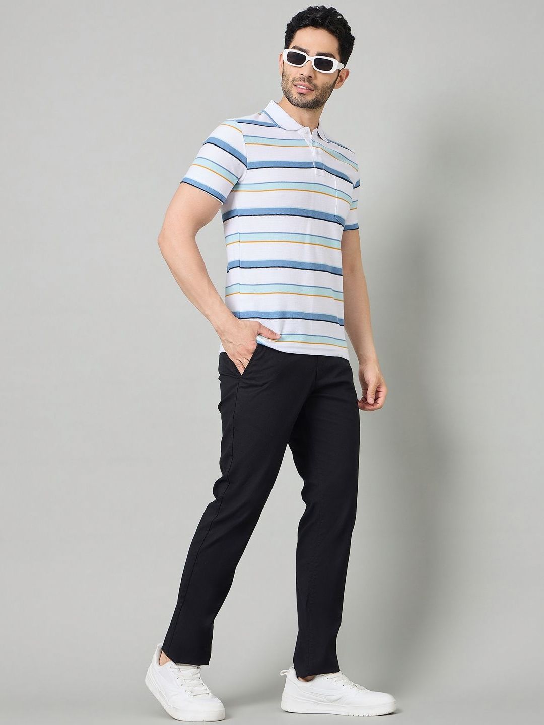 Striped Polo Collar Shirt / Long Skirt LLA0060