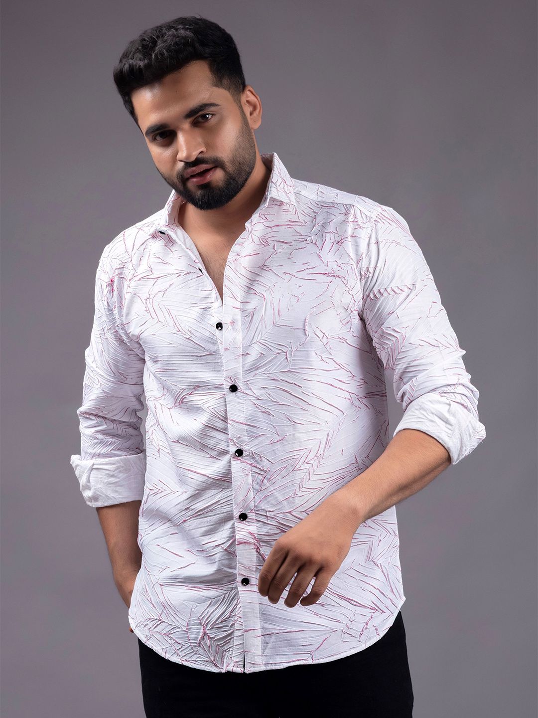 WILNERCROWN Men Classic Fit Floral Printed Spread Collar Cotton Casual Shirt-picture-15