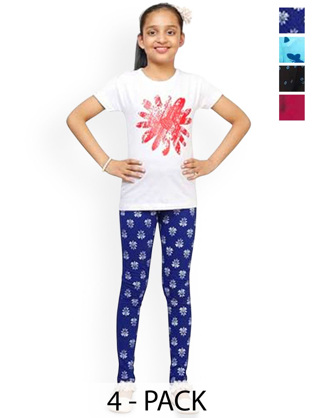 FRENCH KLEIDER Girls Pack Of 4 Printed Mid-Rise Leggings-picture-45