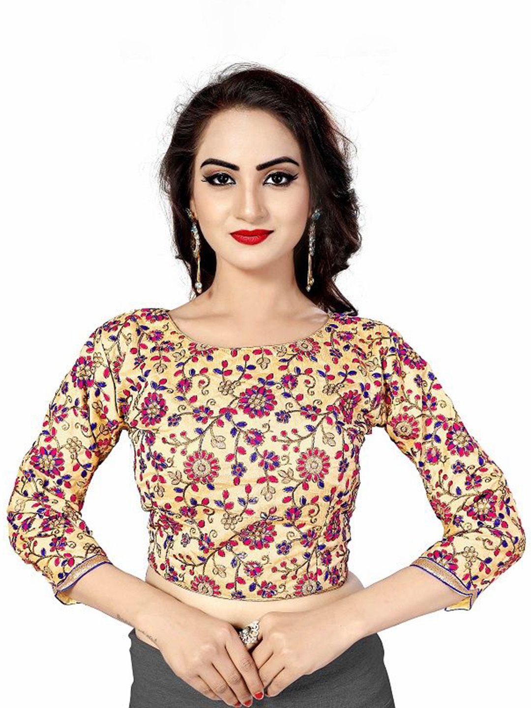 KING SALES Embroidered Round Neck Readymade SareeBlouse-picture-43