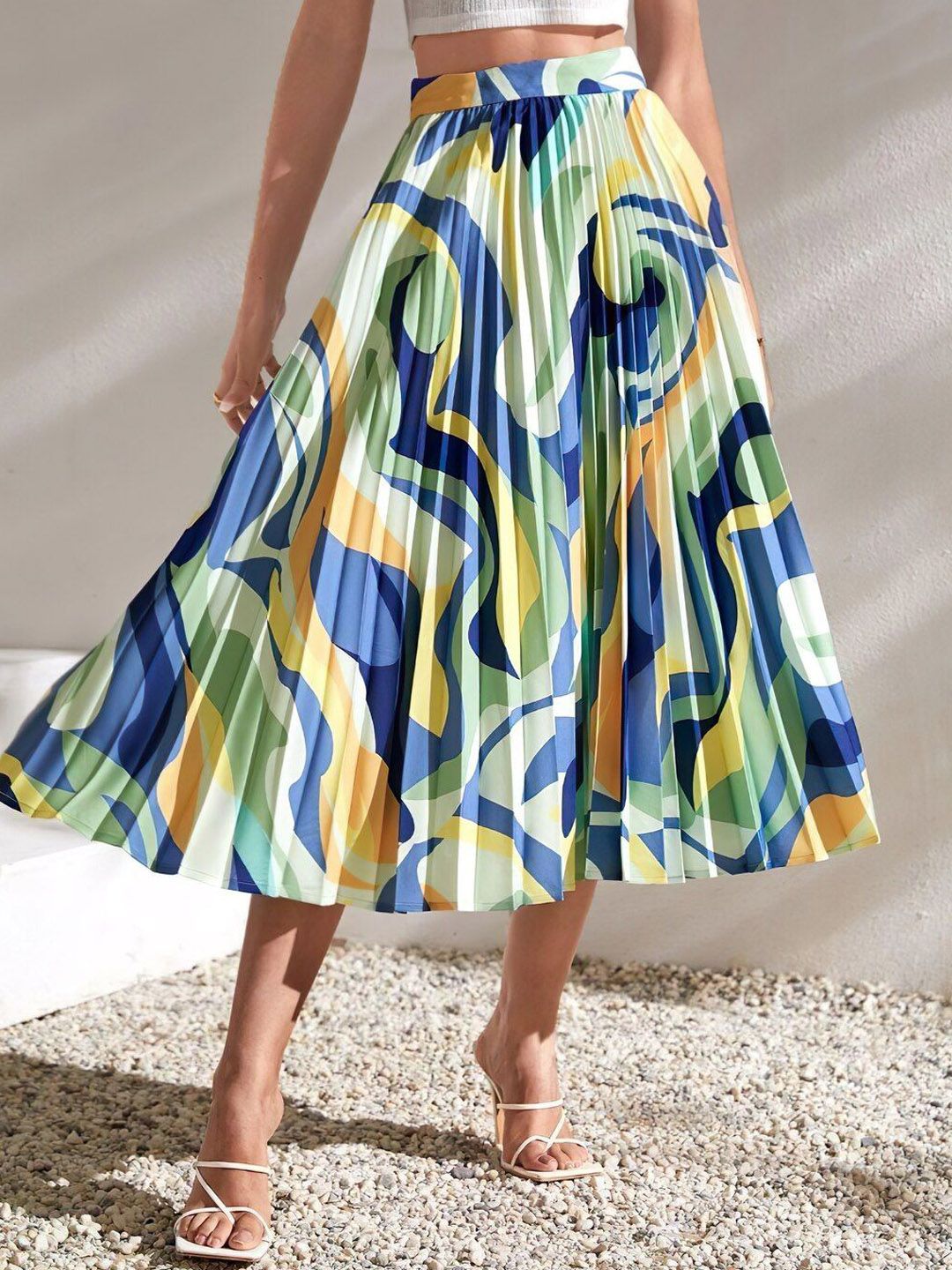 LookShine Printed A-Line Flared Midi Skirt-image-24