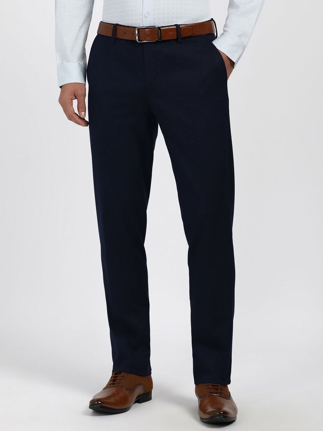 Peter England Men Striped Slim Fit Formal Trouser-picture-40