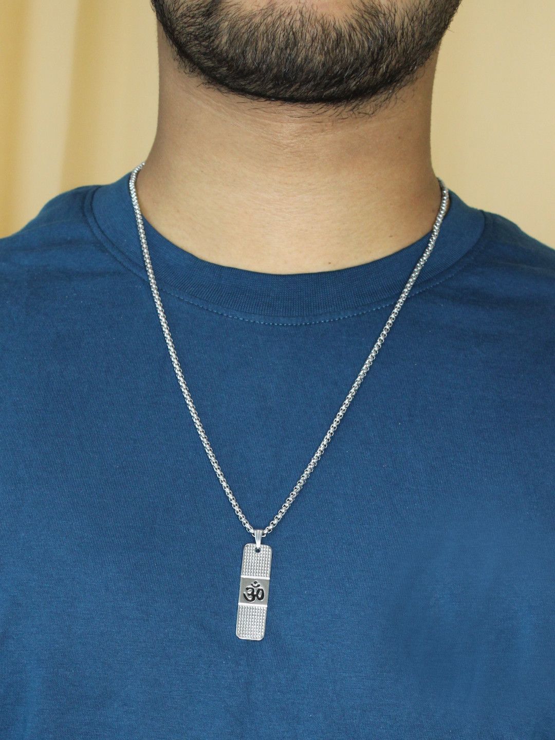 The Roadster Lifestyle Co. Stainless Steel Silver-Plated Om Pendant With Chain-picture-37