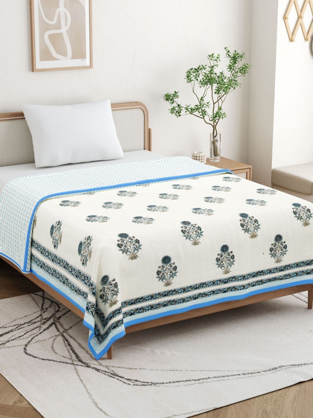 BLOCKS OF INDIA Blue & White Ethnic Motifs AC Room 150 GSM Double Bed Dohar-picture-28