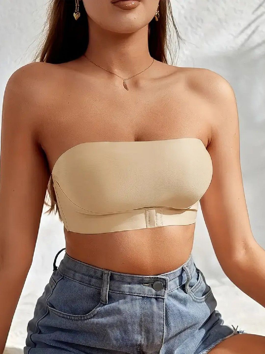 Poftik Women Full Coverage Front-Closure Bandeau Bra