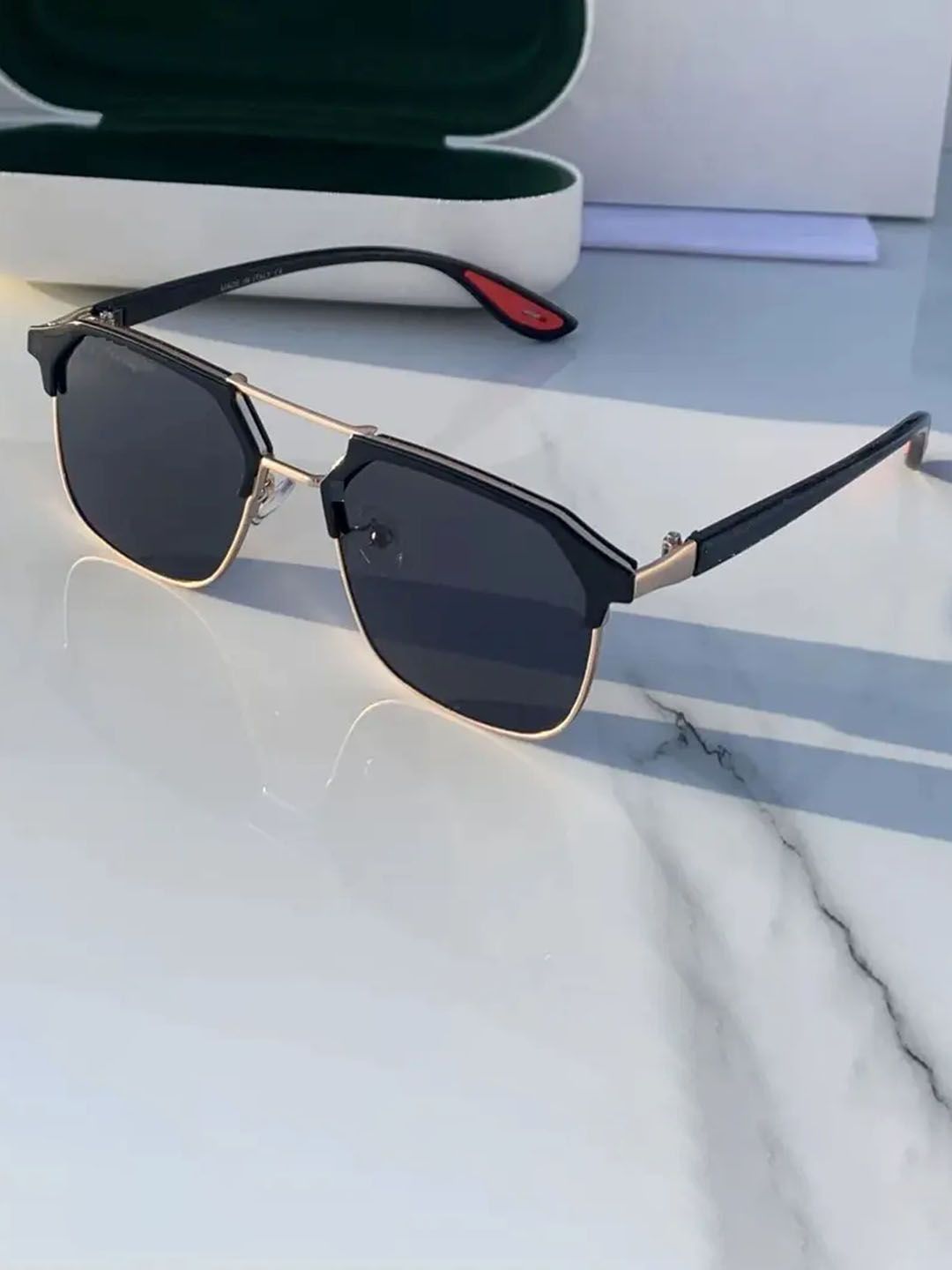 SPADEACES Men Black Lens & Black Square Sunglasses with-image-43