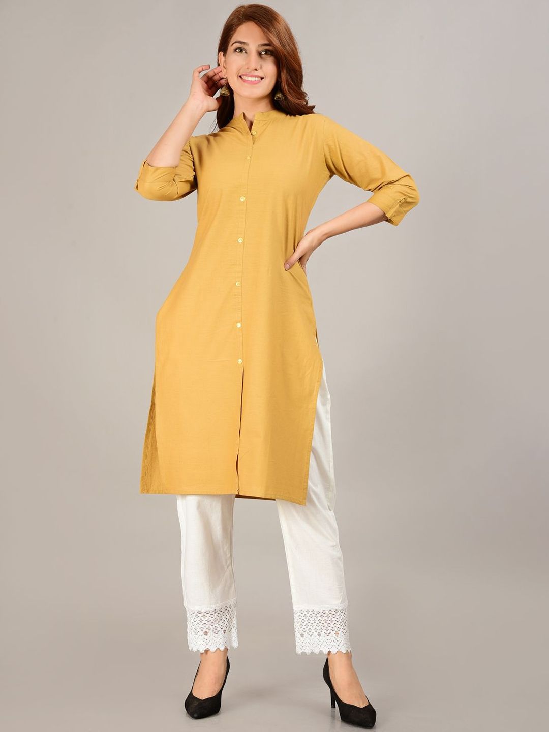 CANVIR Women Solid Cotton Kurta with Trousers