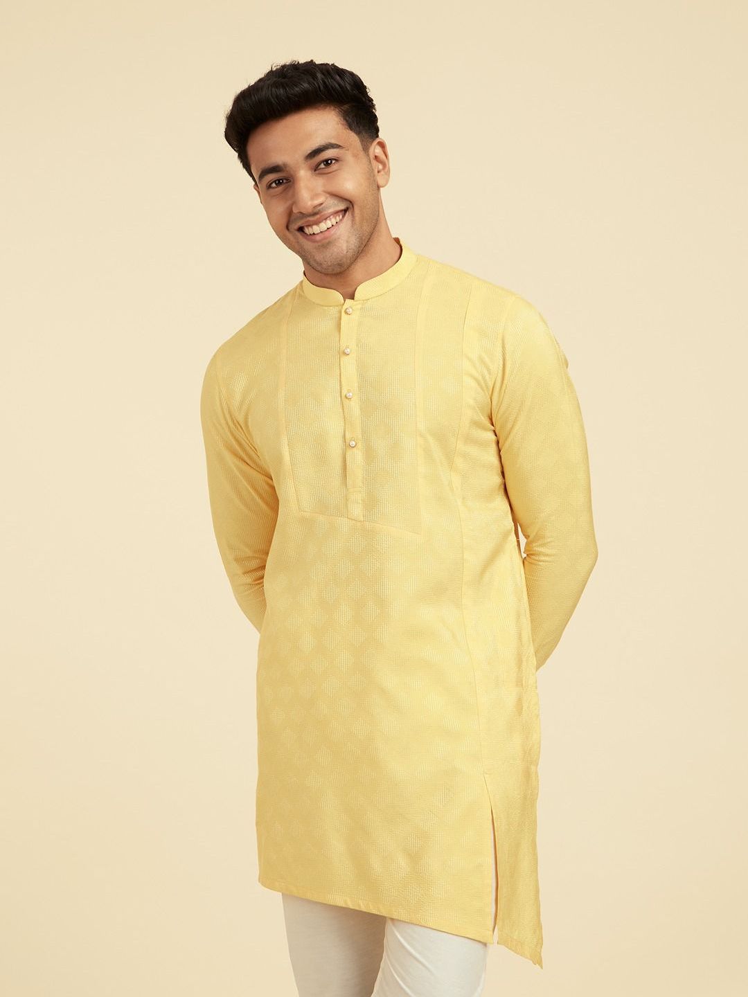 Diwas by Manyavar Geometric Embroidered Mandarin Collar Thread Work Straight Kurta-picture-54