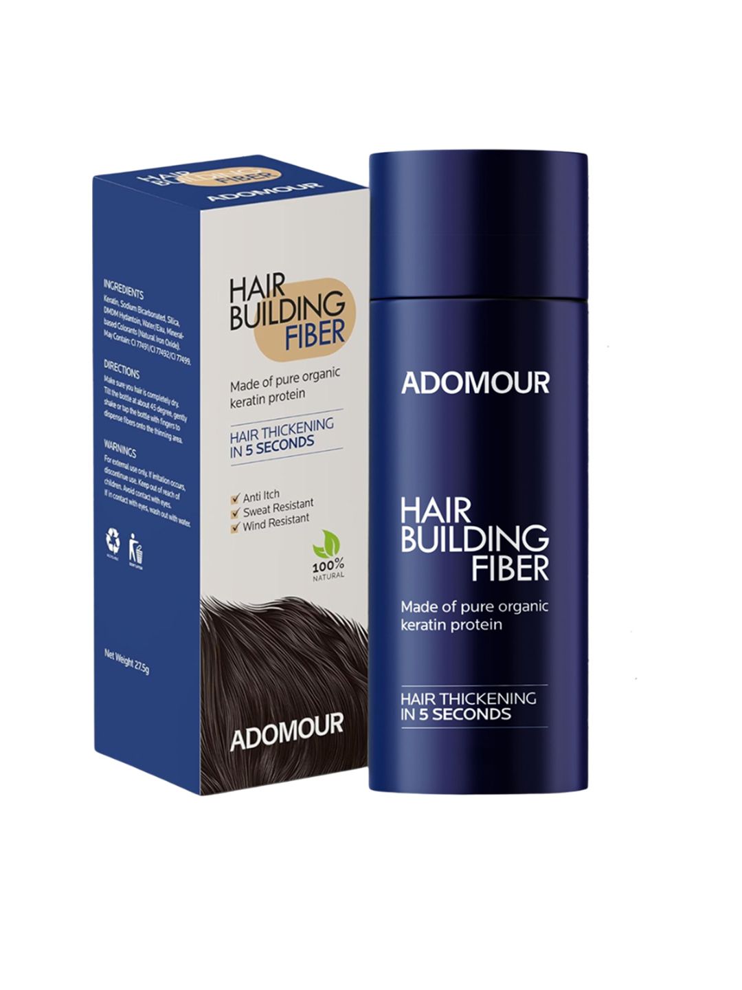Adomour Unisex Hair Building Fiber Powder- Medium Brown -27.5g-image-24