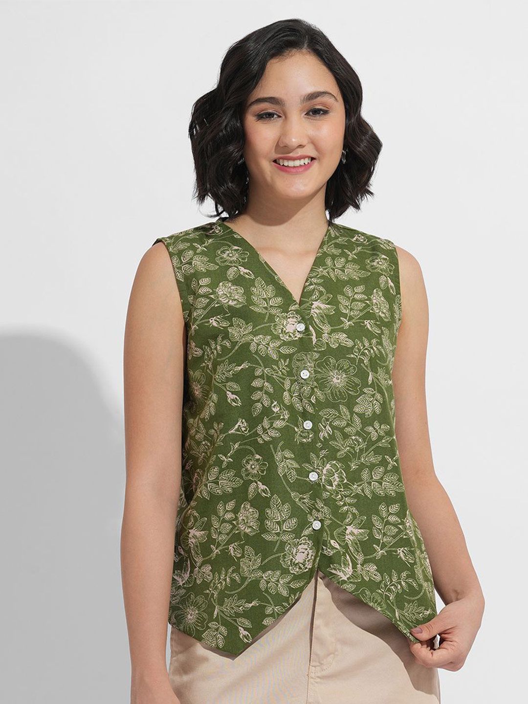 Fashfun Women Printed V-Neck Sleeveless Waistcoat-picture-28