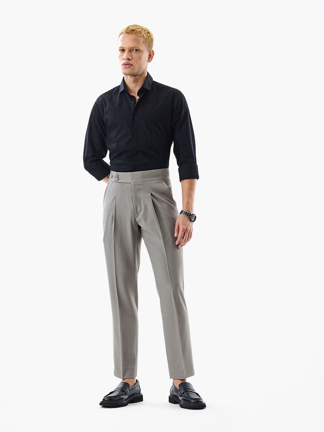 Snitch Men Slim Fit High-Rise Pleated Formal Trousers-picture-16