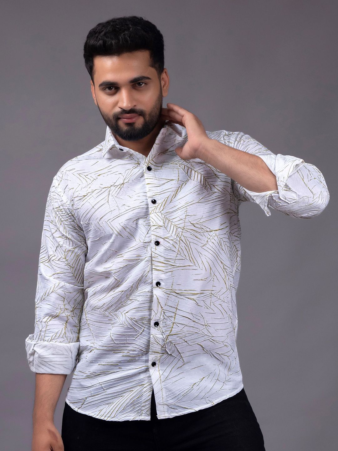 WILNERCROWN Abstract Textured Spread Collar Cotton Casual Shirt-picture-37