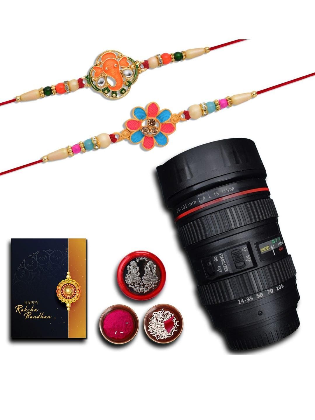 DeoDap Roli Chawal, Coin, Camera Lens & Greeting Card Rakhi Gift Set-picture-30