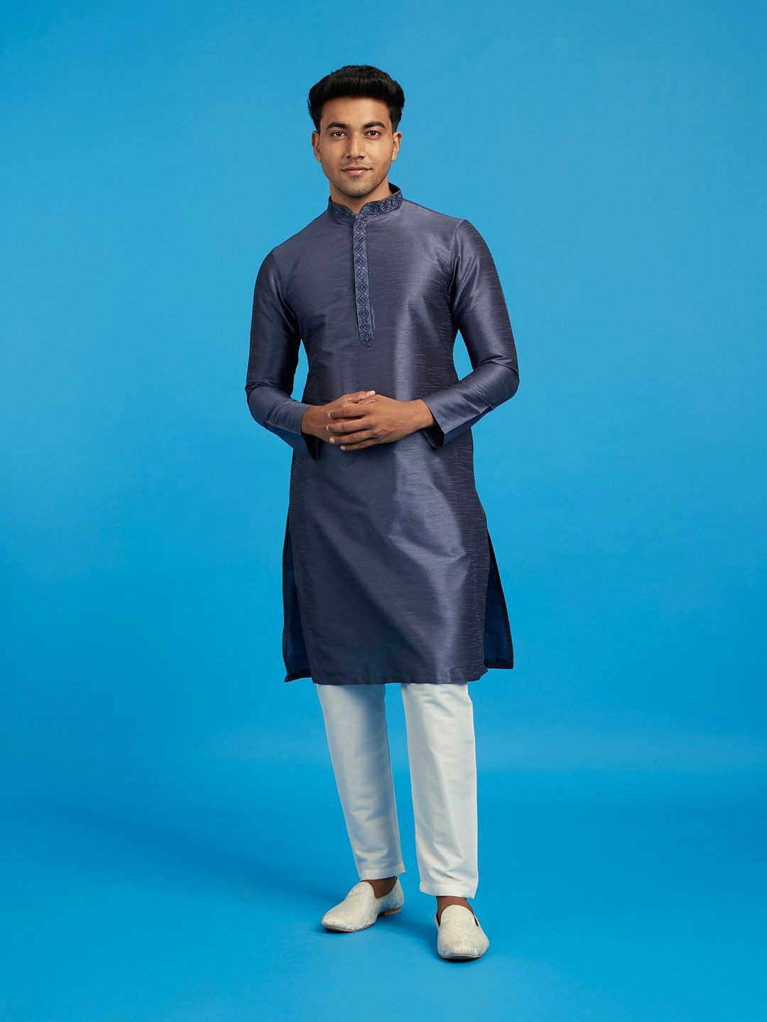 Diwas by Manyavar Men Knitted and Woven Mandarin Collar Kurta-picture-28