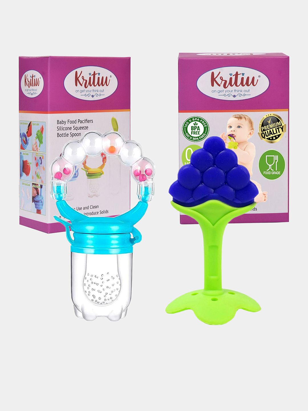 Kritiu Kids 2-Pcs Blue & Green Textured Teether Combo Set-picture-14