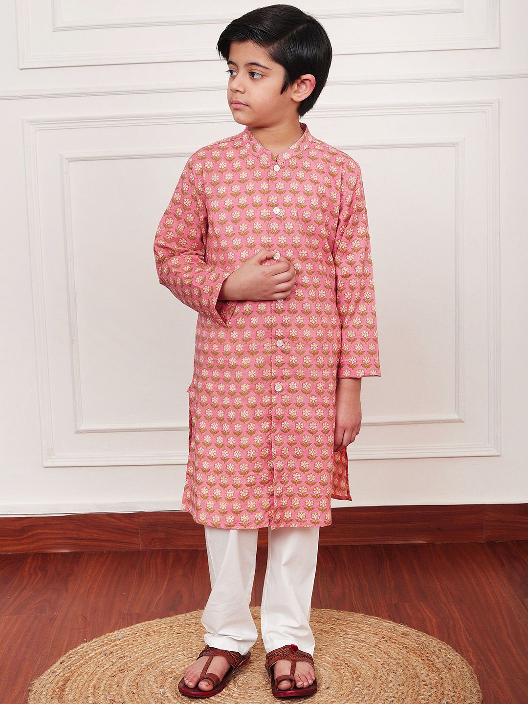 Campana Boys Floral Printed Cotton Kurta with Pyjama-picture-14