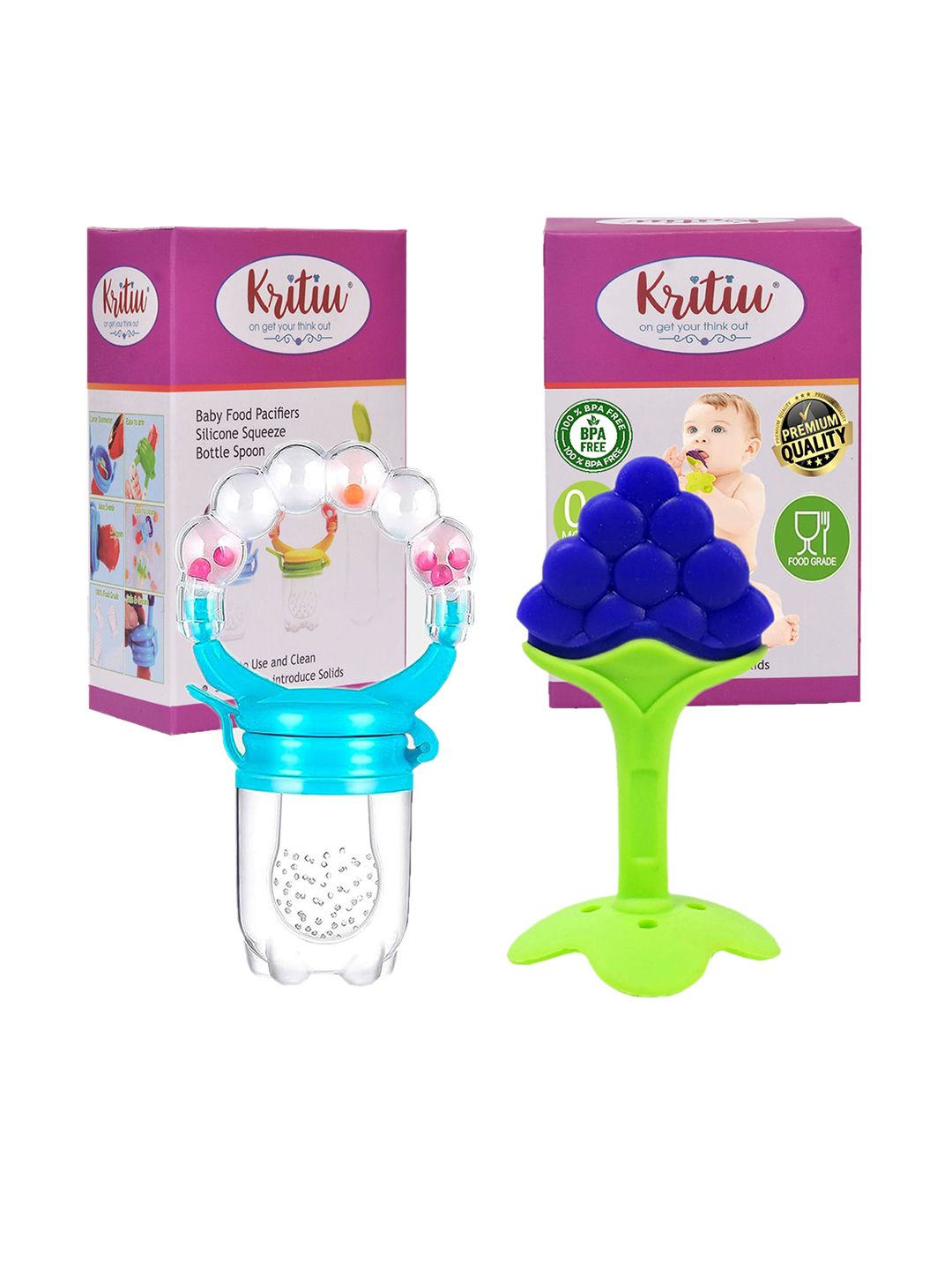 Kritiu Kids Set Of 2 Textured Silicone Fruit Feeder & Stand Teether-image-29