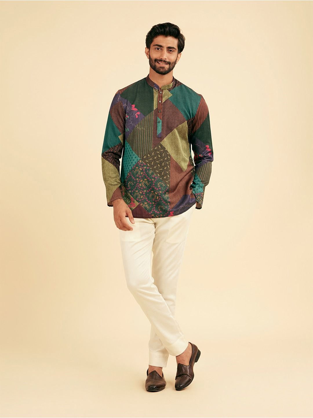 Manyavar Men Geometric Printed Short Kurta-picture-17