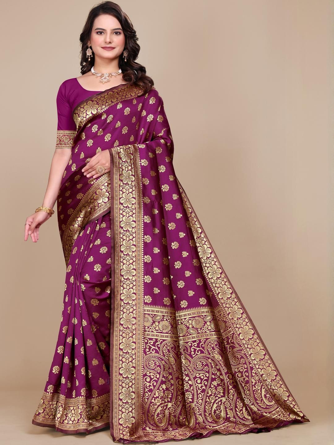 VS MALL Ethnic Motifs woven Jacquard Silk Saree-picture-23