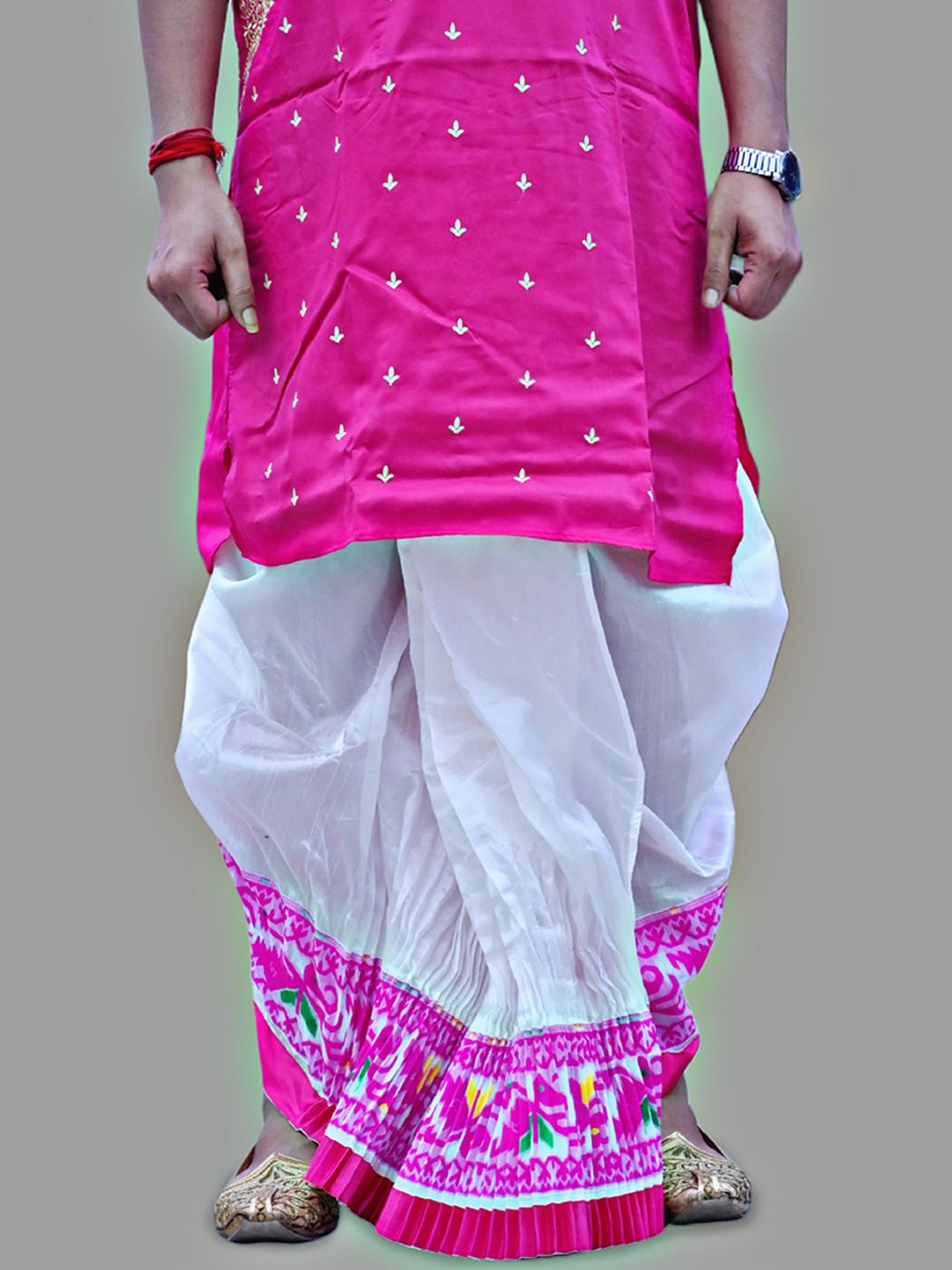 AMIT ONLINE Men Jamdani Border Ready To wear Mour Puccho Dhoti