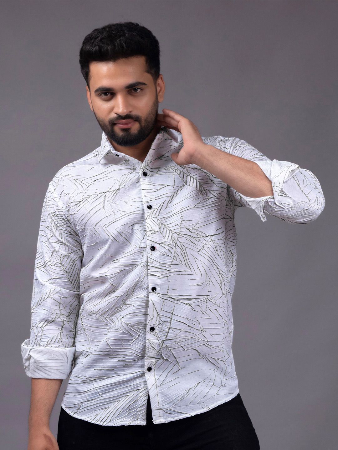 WILNERCROWN Abstract Textured Spread Collar Cotton Casual Shirt-picture-20