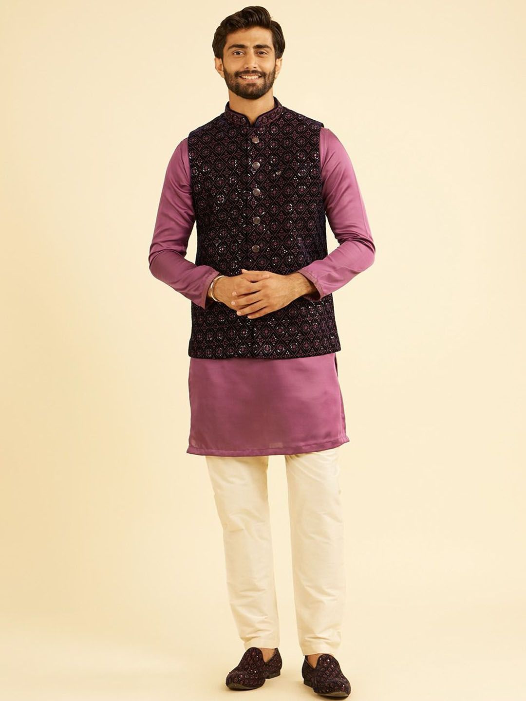 Manyavar Embroidered Nehru Jacket-image-44
