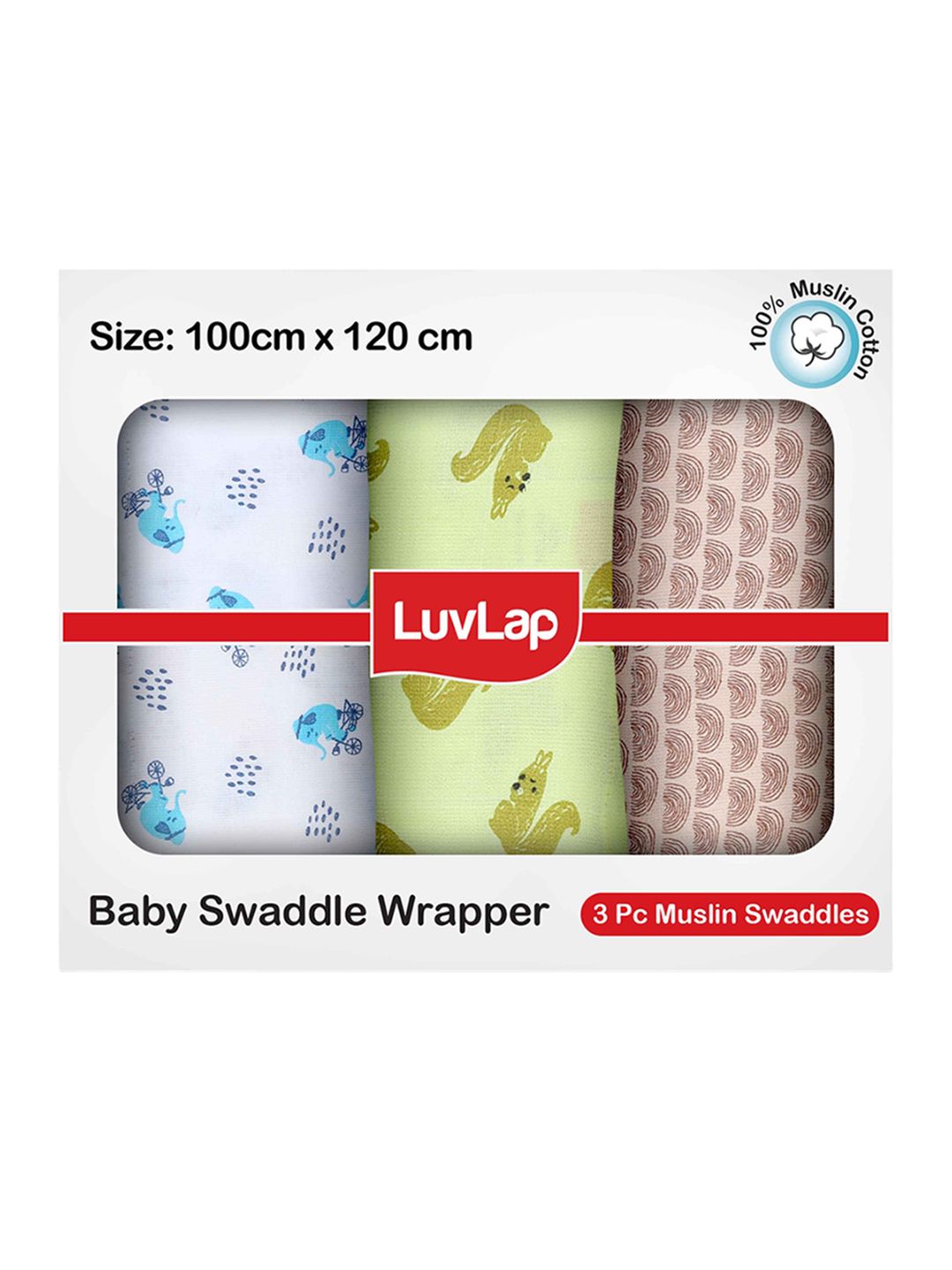 LuvLap Kids Pack Of 3 Printed Cotton Baby Swaddle Wrapper-image-3