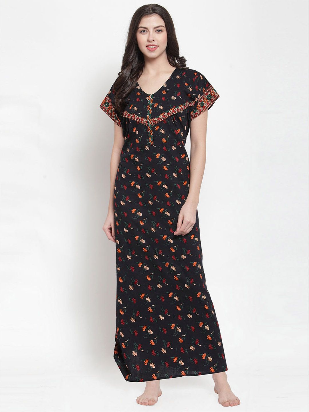 Secret Wish Women Printed Pure Cotton Maxi Nightdress-picture-23